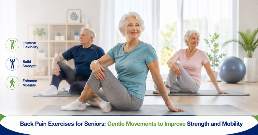 Senior doing gentle back pain exercises