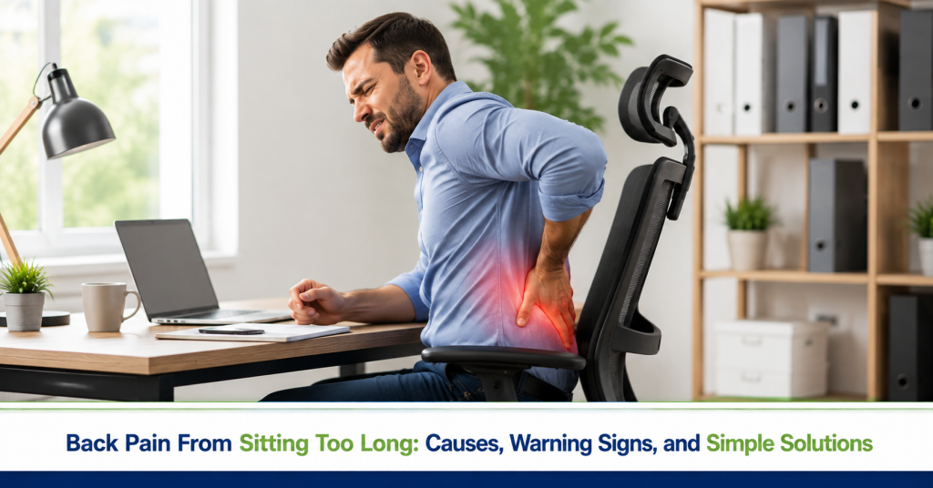 man sitting desk back pain